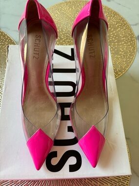 SCHUTZ Bright Pink Clear-Side Stiletto Pumps